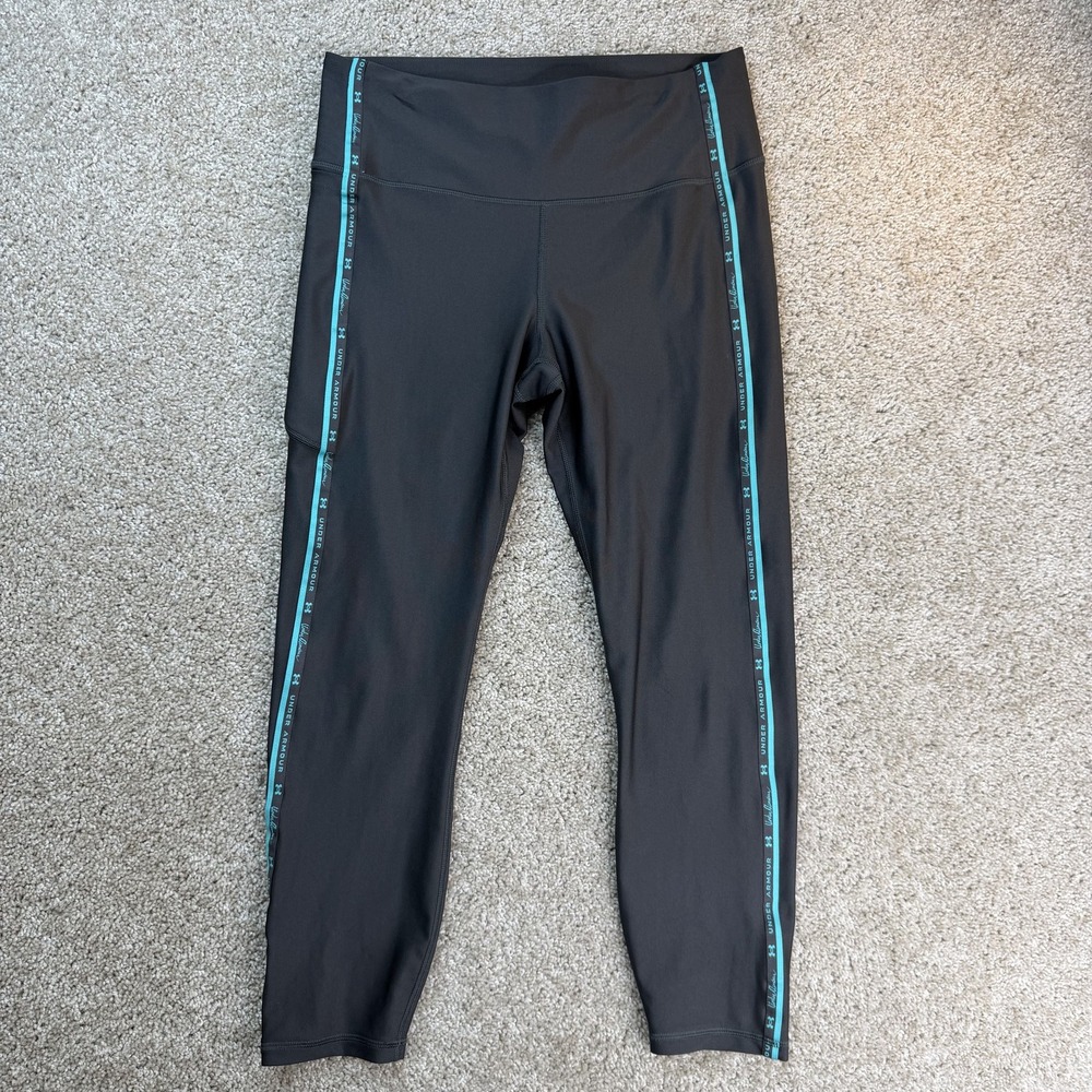 Under Armour Leggings Womens Large Gray High Rise Ankle Side Stripe Pants Logo